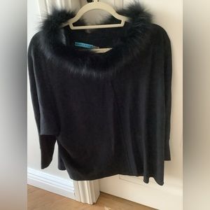 NWT Alice and Olivia real fur around neck Sweater Wool Black Size S Fit US 4-14